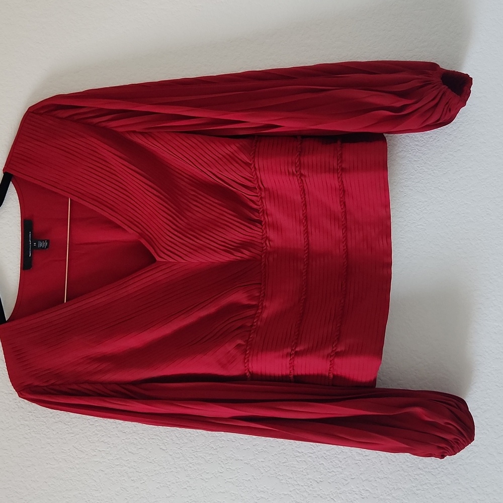 White House Black Market Deep Red V-Neck Blouse